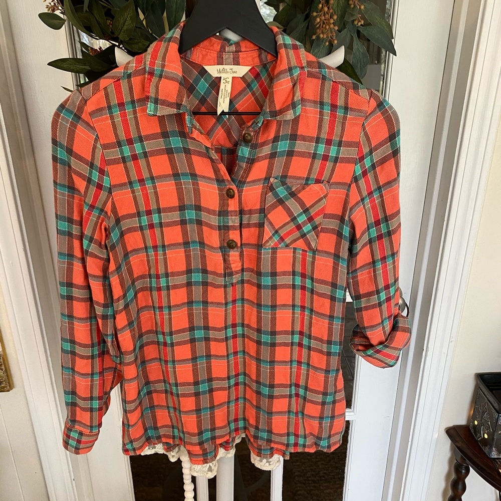 Matilda Jane Soft Plaid Shirt With Lace LS S